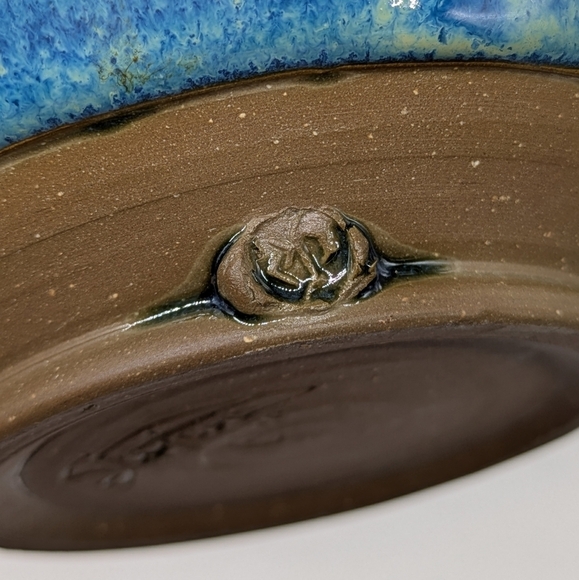 Handmade blue brown large serving bowl - Picture 7 of 11